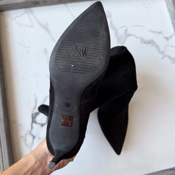 Stuart Weitzman Power Booties 75 in Black Suede Size 10.5 - Picture 8 of 10